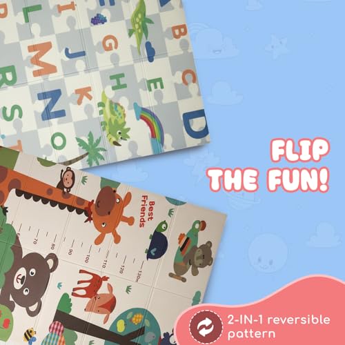 Image of BabyPro 5mm Reversible Baby Playmat, 6 x 5 ft Foldable Mat, Growing Tails | Waterproof, BPA-Free XPE Foam, Non-Toxic Bounce-Back Cushion, XL