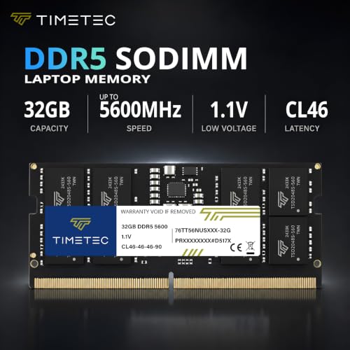 Image of Timetec 32GB DDR5 5600MHz PC5-44800 Unbuffered Non-ECC 1.1V CL46 2Rx8 Dual Rank 262Pin SODIMM Laptop Memory RAM Module Upgrade