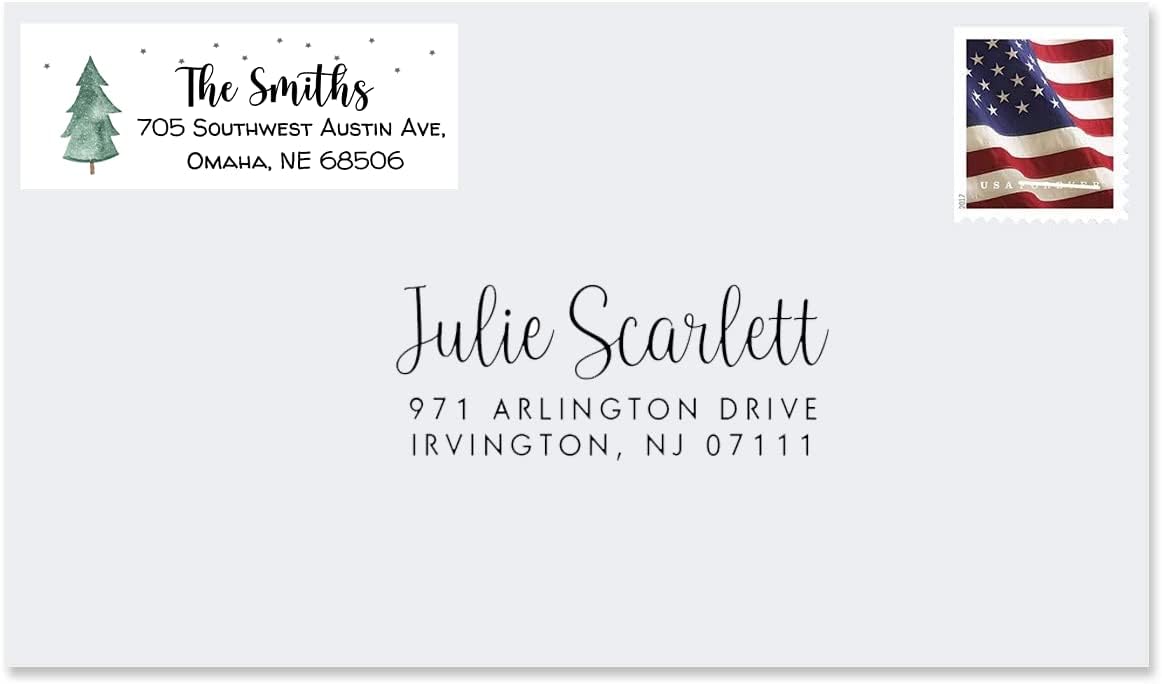 Personalized Christmas Tree Return Address Labels - Custom Holiday Return Address Labels, Set of 120 Self Adhesive Mailing Rectangle Personalized Name Stickers (White) : Office Products