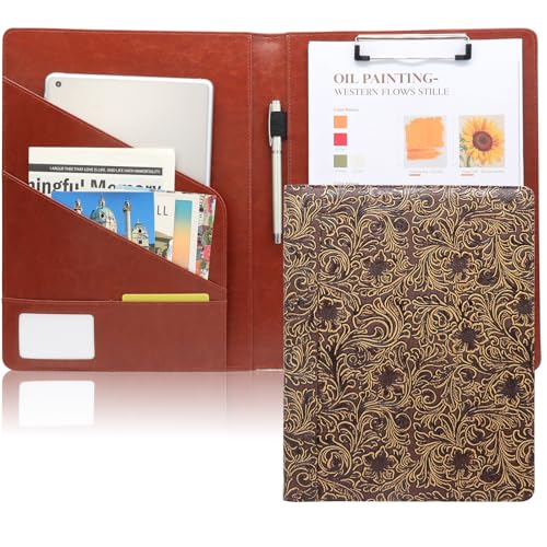 Premium Embossed Leather Padfolio Portfolio Binder,Professional Portfolio Folder&Leather Notebook Cover,A4