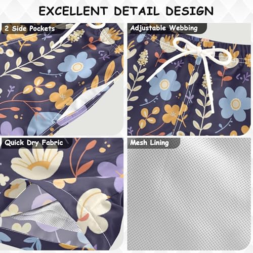 linqin Mexican Floral Pattern Boys Swim Trunks Toddler Beach Board Shorts, Quick Dry Swim Shorts Suits 2-16 Years3