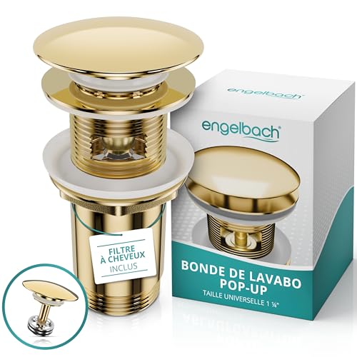 Engelbach® Bonde de lavabo avec trop-Plein - Bouchon clic-clac, 3 Joints Inclus - Installation Rapide, Guide vidéo Inclus - Modèle Universel