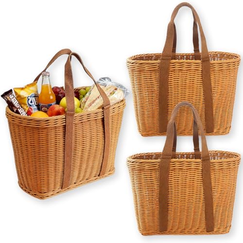 Sunmuliiiy 2 Pcs Plastic Wicker Shopping Basket with Handle12"x 8.5"x