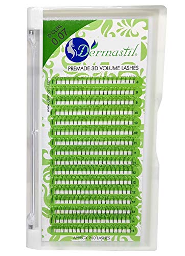 Preisvergleich Produktbild Professionelle Wimpernverlängerung 3D Wimpern 3D Premade Russian Volume Fan Lashes Fertige Fächer Biegung D Curl Stärke 0,07 mm für Lash Extensions (11 mm)