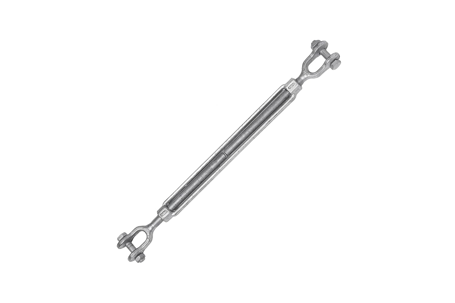Indusco 93900296 Hot Dipped Drop Forged Galvanized Steel Jaw and Jaw Turnbuckle, 3500 lbs Working Load Limit, 5/8 Threaded Diameter x 12 Take Up, 21-1/2 Length