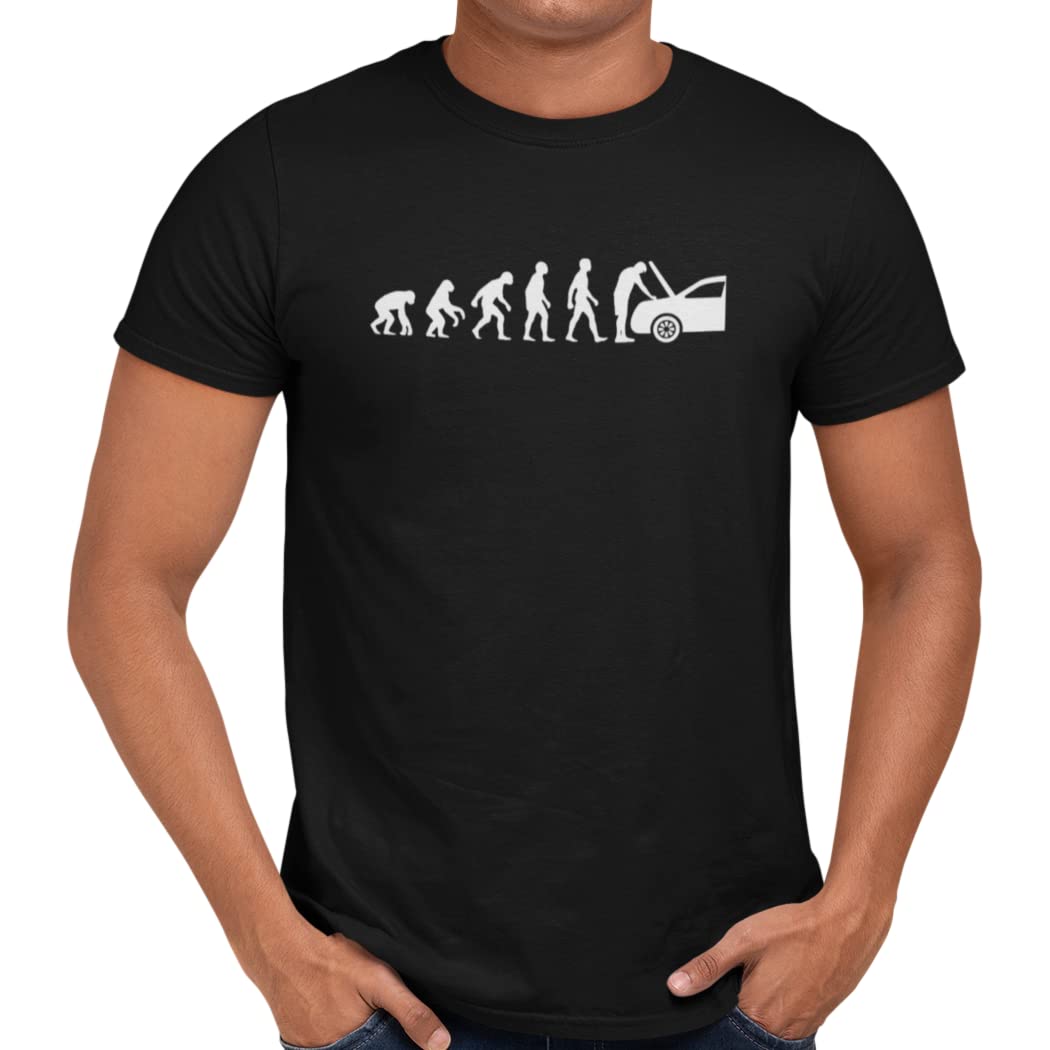 Getting Shirty Men's Car Mechanic Evolution Funny Gift for Him T-Shirt (Black, L)
