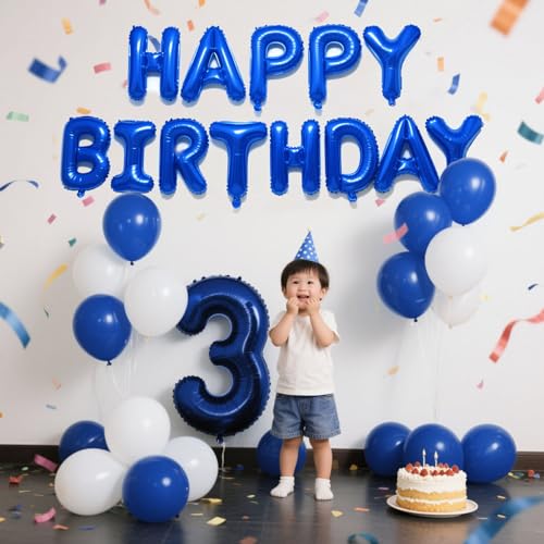 Image of Dark Blue Happy Birthday Balloon Banner Set -16 Inch Foil Letters Balloons, Reusable Birthday Decorations and Party Supplies, Suitable for Men and Women's Birthday Decorations,Party Backdrop
