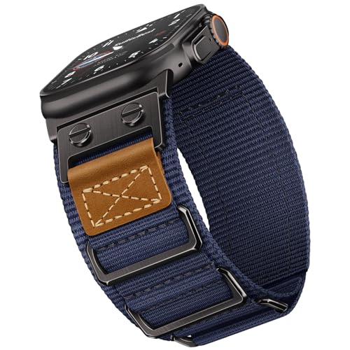 Image of Suitisbest Rugged Bands Compatible for Apple Watch Ultra Band 49mm 46mm 45mm 44mm 42mm(Series 3), 3 Ring Military Nylon Sport Durable Matel Strap for Women Men iWatch Ultra 10 9 8 7 6 5 4 3 SE