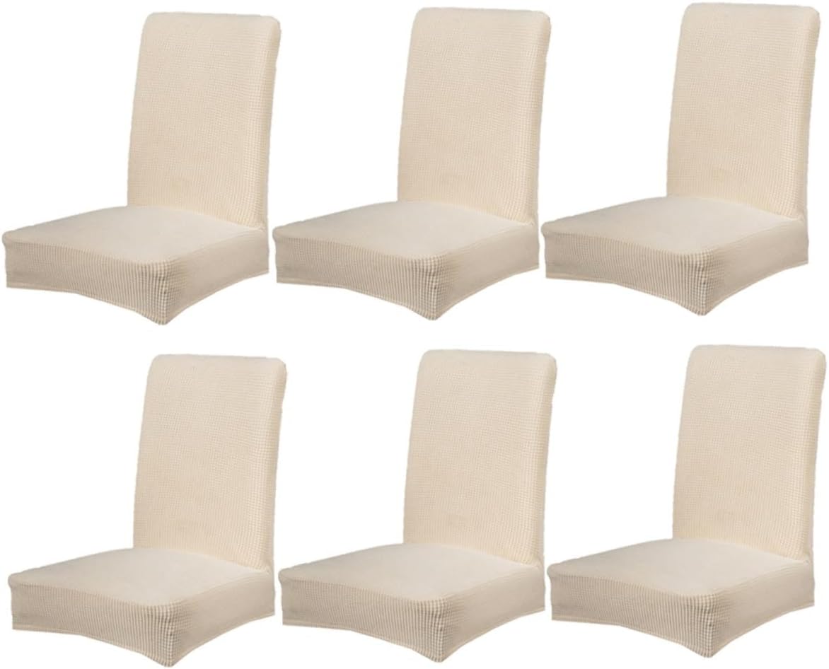 VICASKY 6pcs Elastic Dining Chair Covers Stretchable Seat Protectors Full Removable Spandex Cases for Home Office Banquet Chairs Beige