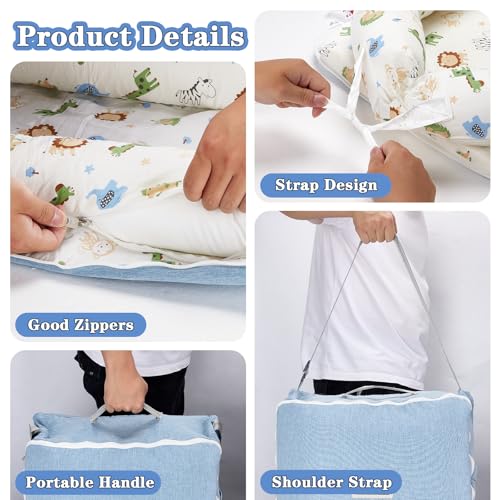 Image of Baby Lounger for Newborn-Portable Baby Lounger 0-24 Months for Home and Travel,Newborn Loungers with Strap, Baby Nest Lounger Adjustable Size,Animal World Blue