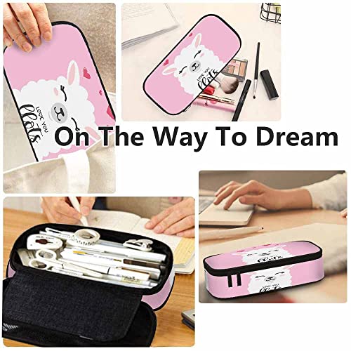 Image of Yekiua Llama Pencil Case Love You Llots Motivational Quote Cute White Camel Big Capacity Pencil Pouch Office College Makeup Bag