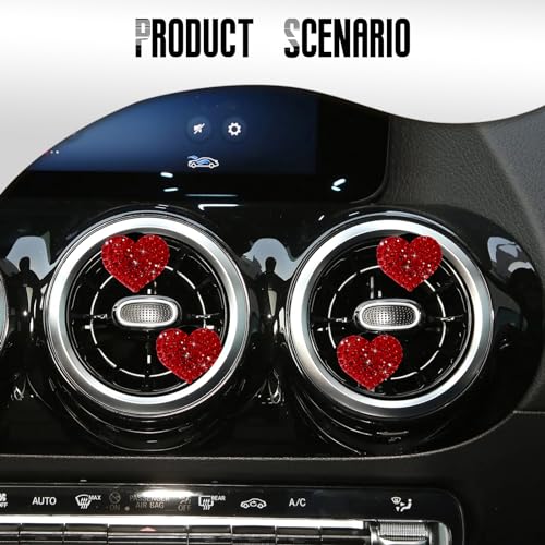 Image of NTNEV 4PCS Car Bling Air Vent Clips, Car Air Conditioner Air Outlet Clip, Heart Shaped Crystal Rhinestone Accessories, Universal Car Decoration Accessories, Air Conditioning Outlet Clip (Red)