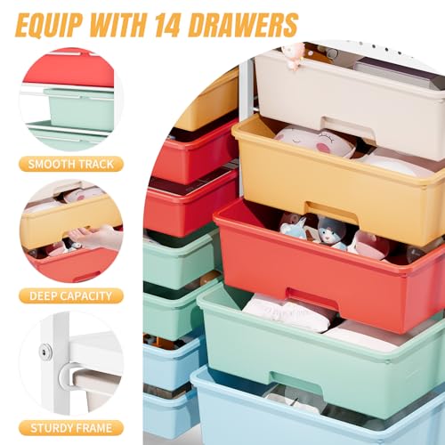 Rolling Storage Cart with 14 Drawers, Storage Organizer Cart with Tabletop and Pegboard,Utility Cart for Living Room, Classroom, Bedroom,Bathroom,Dorm,Office (Rainbow) by APEXCHASER - Image 3