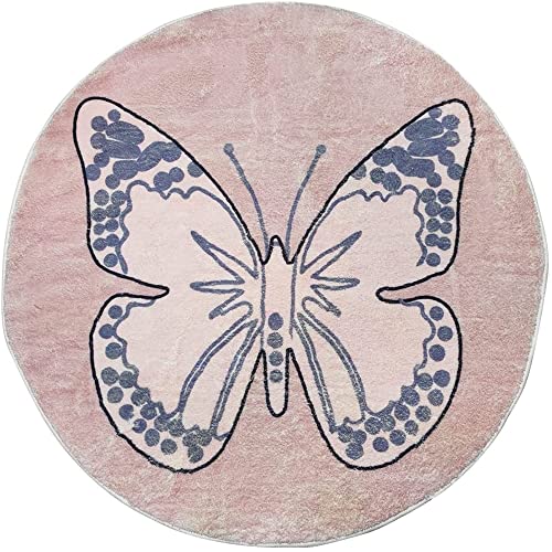 Ustide Pink Butterfly Kids Rugs, Machine Washable Soft Carpet For Playroom Bedside Bedroom, Girls Room Decor Tent Round Play Mat, Best Shower Gift (47.2'') #TOP1