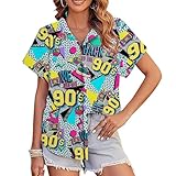 90s Outfits for Women Retro 90 s Theme Party Disco Shirt 90s Costume Neon Hawaiian Button Down Blouse Top