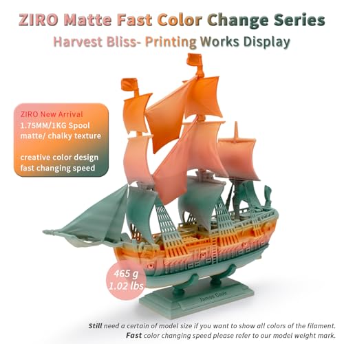Image of ZIRO PLA Filament 1.75mm, Matte Rainbow 3D Printer Filament, Fast Color Gradient Change PLA, Color Change by Length, Fit Most FDM Printers, Dimensional Accuracy + /-0.03mm, 1KG Spool, Harvest Bliss