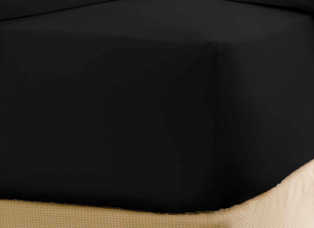 GMTEXTILE 100% Egyptian Cotton 200 TC Super King Fitted Sheet, BLACK (180 cm x 200 cm + 23 Deep)