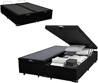 Cama Box Bau Casal Bipartido com Pistão a gás (Sintético Preto)