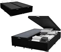 Cama Box Bau Casal Bipartido com Pistão a gás (Sintético Preto)