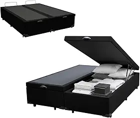 Cama Box Bau Casal Bipartido com Pistão a gás (Sintético Preto)