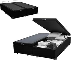 Cama Box Bau Casal Bipartido com Pistão a gás (Sintético Preto)