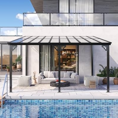 Jolydale 14' x 12' Gazebo for Patio, Gazebo Pergola with Sloped Roof, Large Wall-Mounted Heavy Duty Awnings, for Backyard, Patio, Deck and More