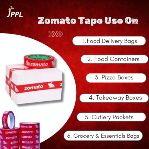 Image of Zomato food Packing tape | (24 mm /1 inch X 65 meter) Pack of 24 | Very strong adhesive tape | Suitable for E-Commerce | Packing material for small food business