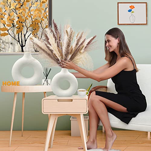 Qlofei Ceramic Vases Set Of 2,Modern Vases For Home Decor, White Boho Vases For Living Room Kitchen Mantle Bedroom Dining Table Office Farmhouse Decorative Vase For Decor thumb #2