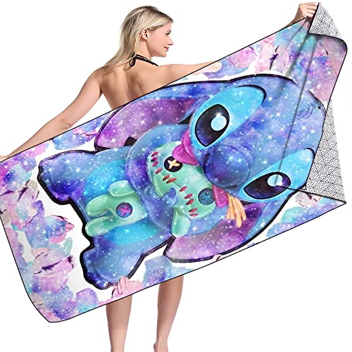Gujey Toalla de baño Stitch, Towel Beach Stitch Toalla de Playa de Microfibra Ultraligera y de Secado rápido Toalla Viaje y Toalla Piscina para niños, Adolescentes y Adultos 150 * 75cm