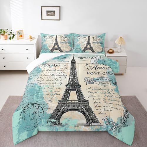 Image of Feelyou Eiffel Tower Comforter Girls Women Bedding Set Queen Size