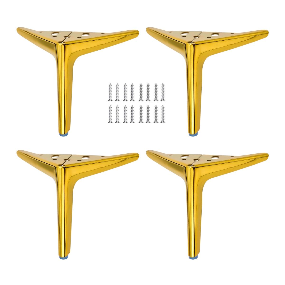 FCXURKOD Set of 4 Metal Sofa Legs 5in 6in 7in - Mid Century Modern Replacement Legs with Rubber Floor Protectors - Stylish Gold Finish DIY Upgrade for Furniture (15cm/6in)