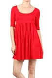 Solid Knit Baby Doll Dress with Scoop Neck and Low Back (2XL, RED)