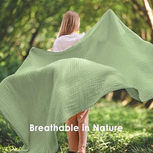 Image of EMME Muslin Blankets for Adults Throw Blanket for Couch Breathable Gauze Soft Lightweight Airy Sage Green Throw 50 inch x 60 inch