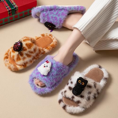 Spooky Halloween Slippers Soft Plush Cozy Open Toe Indoor Outdoor Shoes - image 6