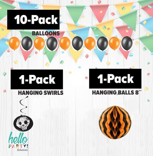 50% Off! Supplies, Birthday Decorations Kids | 100Pcs Orange & Black 2 Table Covers, 28 Plates, 40 Napkins, 16 Cups, 10 Balloons, 3 Hanging Swirls, 1 Ball 8´´ #TOP5