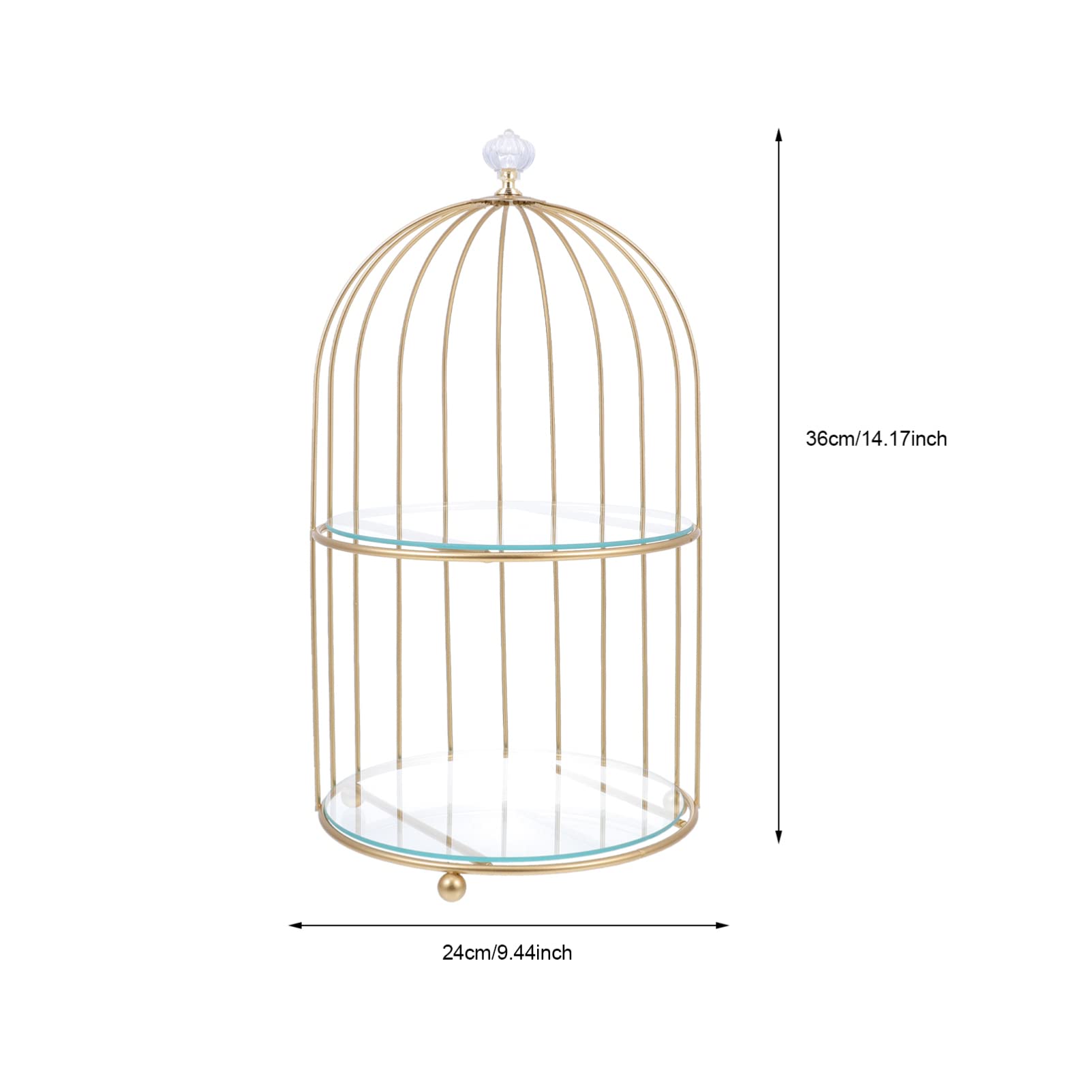 HANABASS Présentoir à cupcakes en métal à 2 niveaux en verre pour cage à oiseaux - Pour anniversaire, fête de mariage (23 x 36 cm)