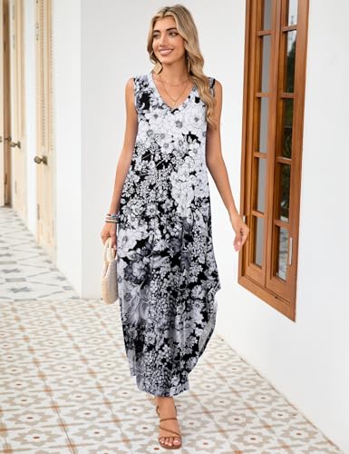 Image of JollieLovin Women Plus Size Summer Tank Maxi Dresses Sleeveless Causal V Neck Beach Long Dresses Swim Cover up (L-5X)