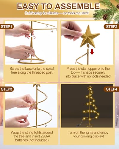 Marsui 22インチ スパイラルクリスマスツリーオーナメントディスプレイスタンド 20個のハンガーフック クリスマスボール つまらないものや装飾用 錬鉄製 卓上オーナメントホルダー (ゴールド) [3]