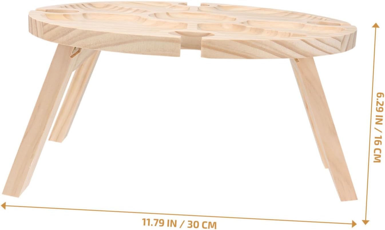 LIOOBO Wooden Folding Picnic Table Portable Outdoor Wine Table for Camping BBQs and Picnics Round Design Cup Holders Sturdy and Easy to Carry