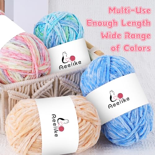Image of Aeelike 3 Pack Chenille Yarn,Soft Polyester,Each 100g /10.5oz 197yds,Cream | 4 Medium Velvet Yarn,Easy for Beginners Crocheting Animal,with How to See Stitchs Tutorial Video,Ideal Crochet Craft Gift