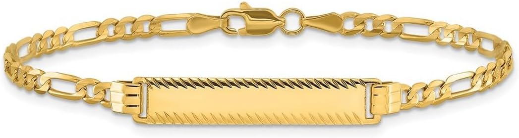 JewelryWeb 14k Solid Yellow Gold 3.0mm Figaro Sparkle-Cut ID Bracelet Identification Bracelet for Women