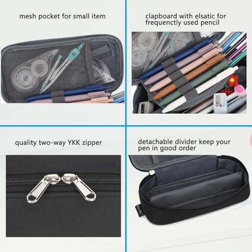 Image of FlowFly Large Capacity Pencil Case for Kids, Boys & Girls - Zippered Multi-Functional Pen Pouch, Soft & Portable Pencil Bag for School, Teens, Students, Black