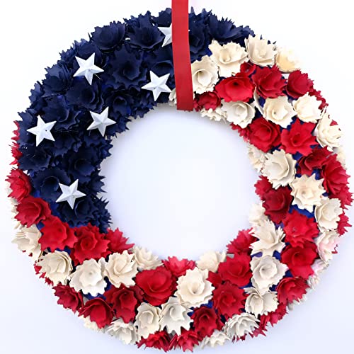 Idyllic July 4Th Wreath Boxwood Handcrafted Memorial Day Wreath Festival Garland Decoration Front Door Wall Home Decor cover