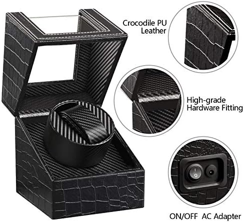 HBselect Automatic Watch Winder Box with British Plug, PU Leather Self-Winding Mechanical Watch Display Storage for Men and Women Watches (Small, for Single Watch)