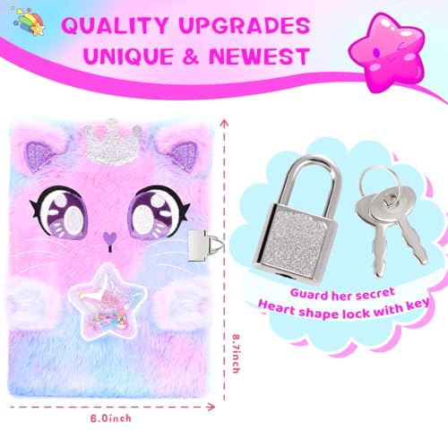 Image of rinBarBee Diary for Girls with Lock and Keys,Tie-Dye Fuzzy Journal for Kids,Hardcover Fluffy Locking Notebook for Writing and Drawing,4-12 Year Old Girl Birthday