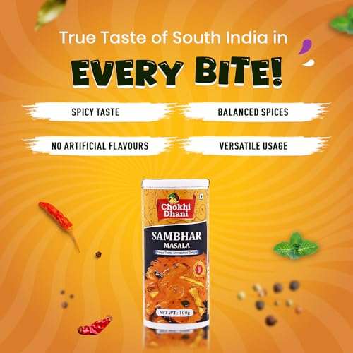 Image of Chokhi Dhani Sambhar Masala 100g | South Indian Style Spice Mix | Authentic Sambhar Powder for Idli, Dosa, Vada & Rice | Rich Tangy & Spicy Flavour | No Artificial Colours