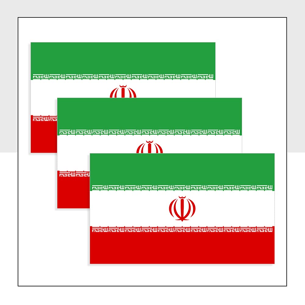 Iran Flag Car Sticker Pack of 3 (100 x 60mm) Waterproof IRN Flag Labels for Bike Van Windows Helmet Packwith® #P1017
