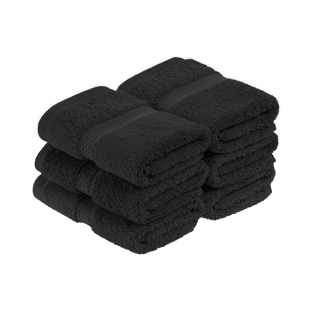 SuperiorSolid Egyptian Cotton Face Towel Set, 13" x 13", Black, 6-Pieces