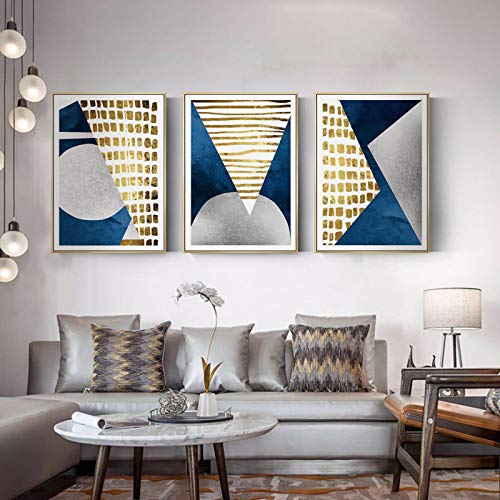 Toile affiche art mur salon abstrait bleu or lune pour décoration chic