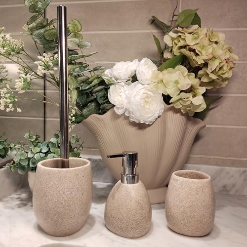 iubihome - Juego Accesorios de Baño Color Arena, Kit de 3 Piezas, Set de Baño Completo, Conjunto Accesorios para Cuartos de Baño Modernos - imagen 2